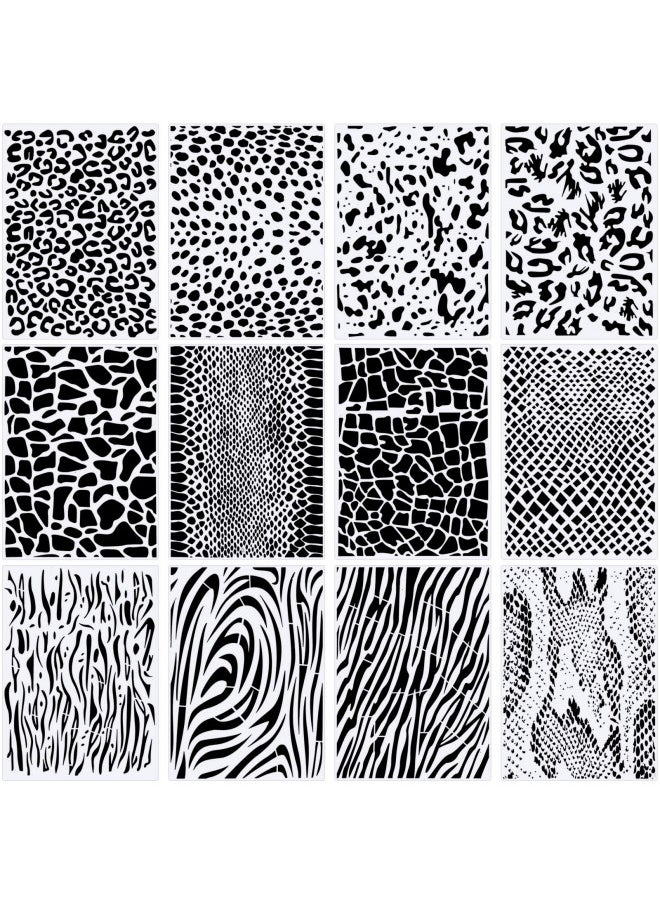 12 Pieces Leopard Stencils Animal Print Stencils Snakeskin Stencil Cheetah Print Stencils Reusable Painting Template Leopard Stencil for Bleaching Shirts Baking DIY Crafts Wall (5.9 x 8.3 Inch)