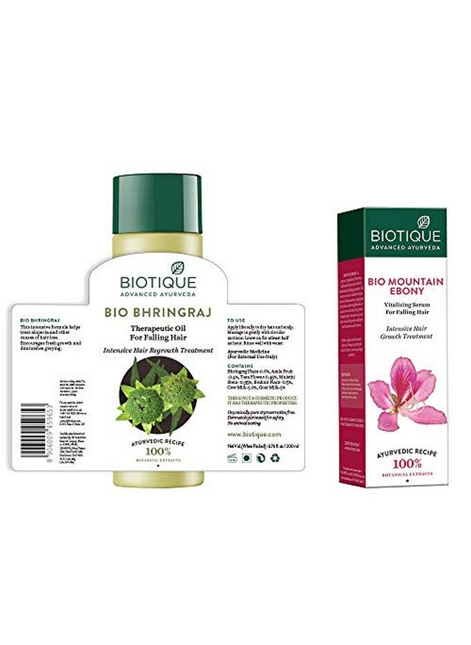 Bio Bhringraj Fresh Growth Therapeutic Oil, 200Ml And Bio Mountain Ebony Vitalizing Serum For Falling Hair Intensive Hair Growth Treatment, 120Ml (Pack Of 2)