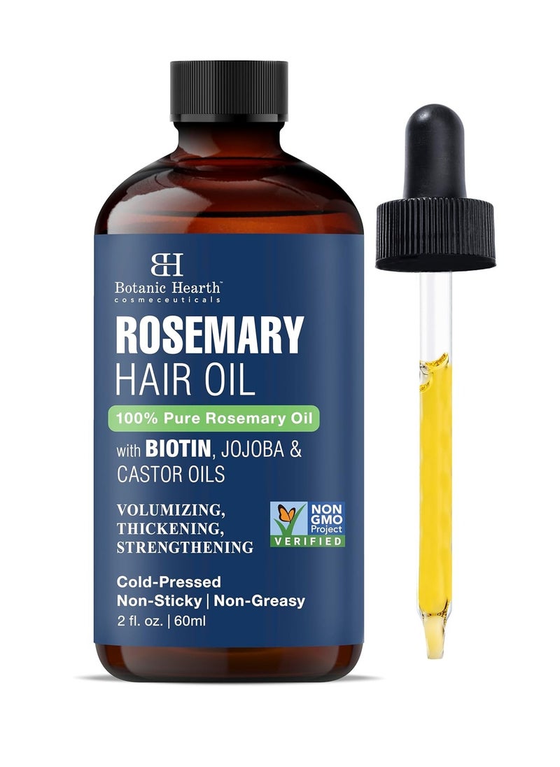 Botanic Hearth 100% Pure Rosemary Oil For Hair Growth Infused With Biotin | Hair strengthening Treatment | Nourishing & Volumizing | With Jojoba Oil & Castor Oil | Non GMO Verified | 2 fl oz