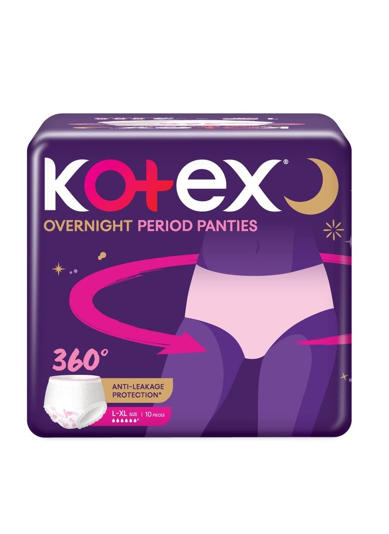 Kotex overnight period panties (Large/Extra Large size, pack of 10 panties)