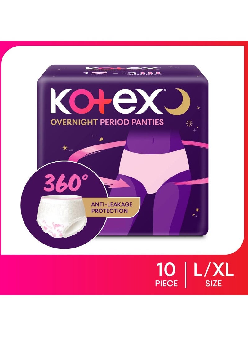 Kotex overnight period panties (Large/Extra Large size, pack of 10 panties)