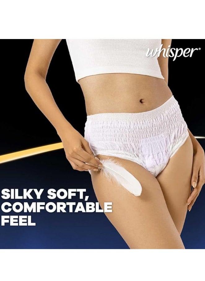 Whisper Super Absorbent Period Panty, 6 L-XL Pants, 360 Degree Leakage Protection for Heavy Flow, Panty like Fit for Full back Coverage, Absorbs Heavy Gushes, Silky Soft, Comfortable Feel-Women