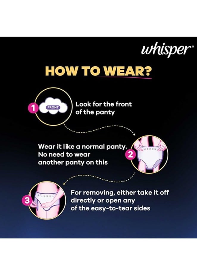 Whisper Super Absorbent Period Panty, 6 L-XL Pants, 360 Degree Leakage Protection for Heavy Flow, Panty like Fit for Full back Coverage, Absorbs Heavy Gushes, Silky Soft, Comfortable Feel-Women