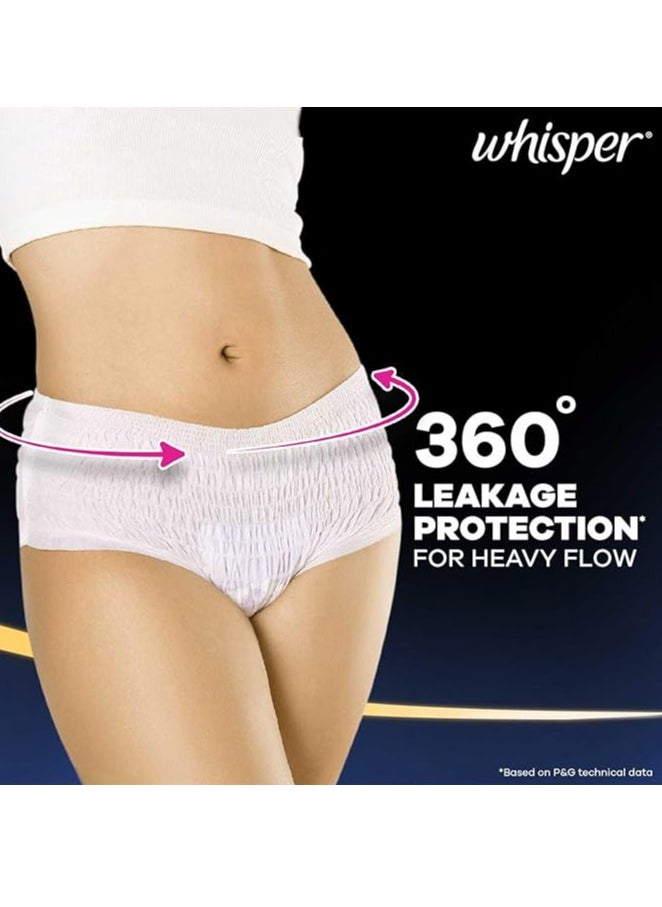 Whisper Super Absorbent Period Panty, 6 L-XL Pants, 360 Degree Leakage Protection for Heavy Flow, Panty like Fit for Full back Coverage, Absorbs Heavy Gushes, Silky Soft, Comfortable Feel-Women