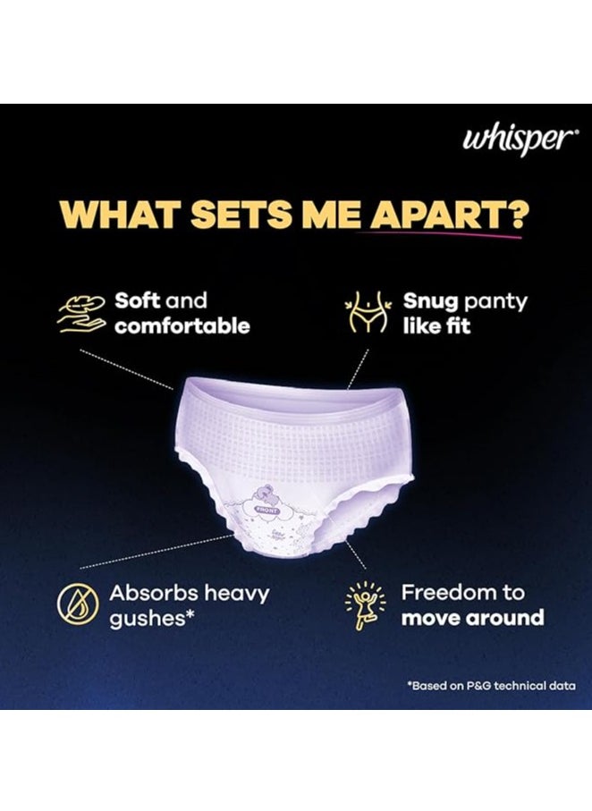 Whisper Super Absorbent Period Panty, 6 L-XL Pants, 360 Degree Leakage Protection for Heavy Flow, Panty like Fit for Full back Coverage, Absorbs Heavy Gushes, Silky Soft, Comfortable Feel-Women