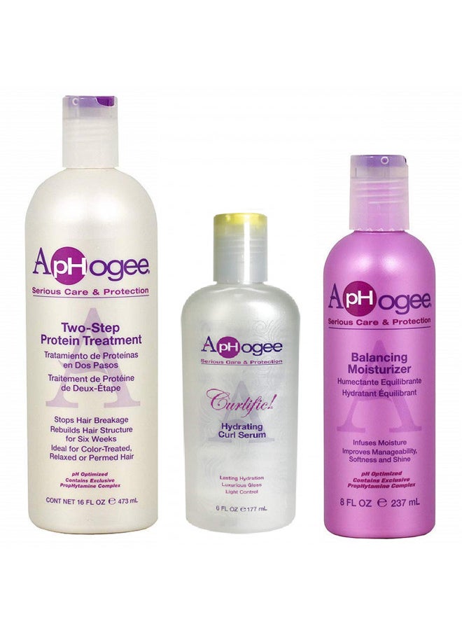 Aphogee Trio Two-Step Protein Treatment Bundle with Curlific Hydrating Curl Serum and Balancing Moisturizer