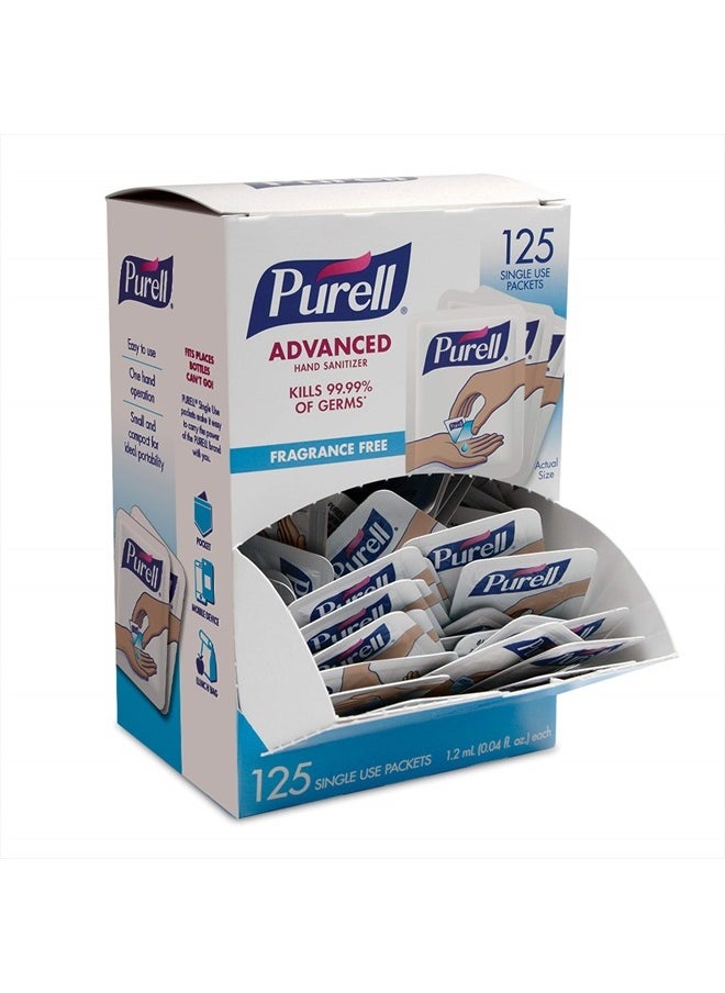 PURELL SINGLES Advanced Hand Sanitizer Gel, Fragrance Free, 125 Count Single-Use Travel-Size Packets, 9620-12-125EC