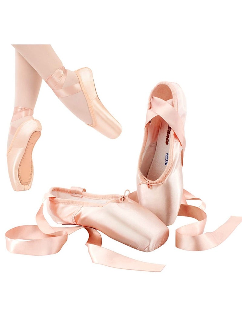 Ballet Pointe Shoes Pink Professional Dance Soft Shank Satin with Sewn Ribbon for Girls Women for all Dancers Sise 36(23cm)