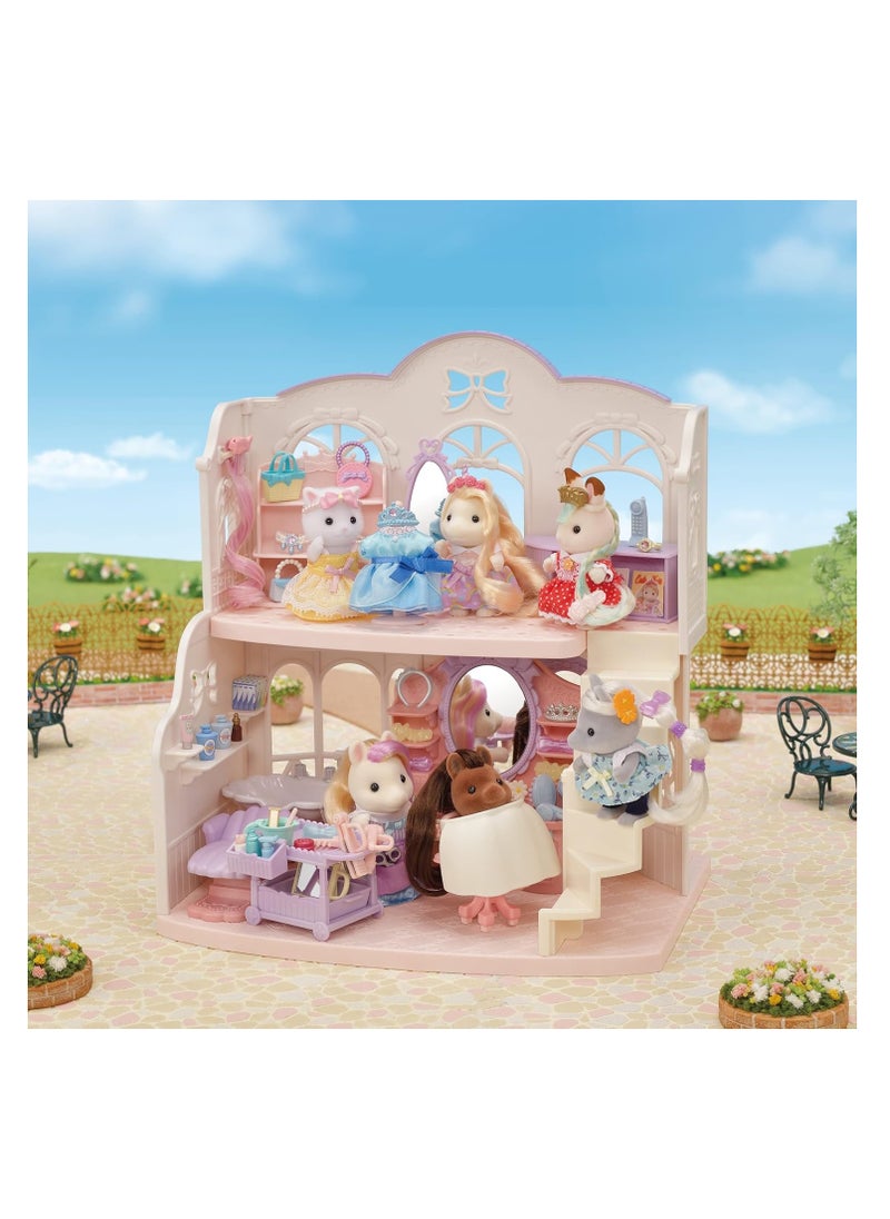 Pony's Hair Salon Playset |Two-Story Salon with Hair Styling Accessories, Dresser, Shampoo Basin, and More | Includes Pony Girl Figure | Ages 3 & Up