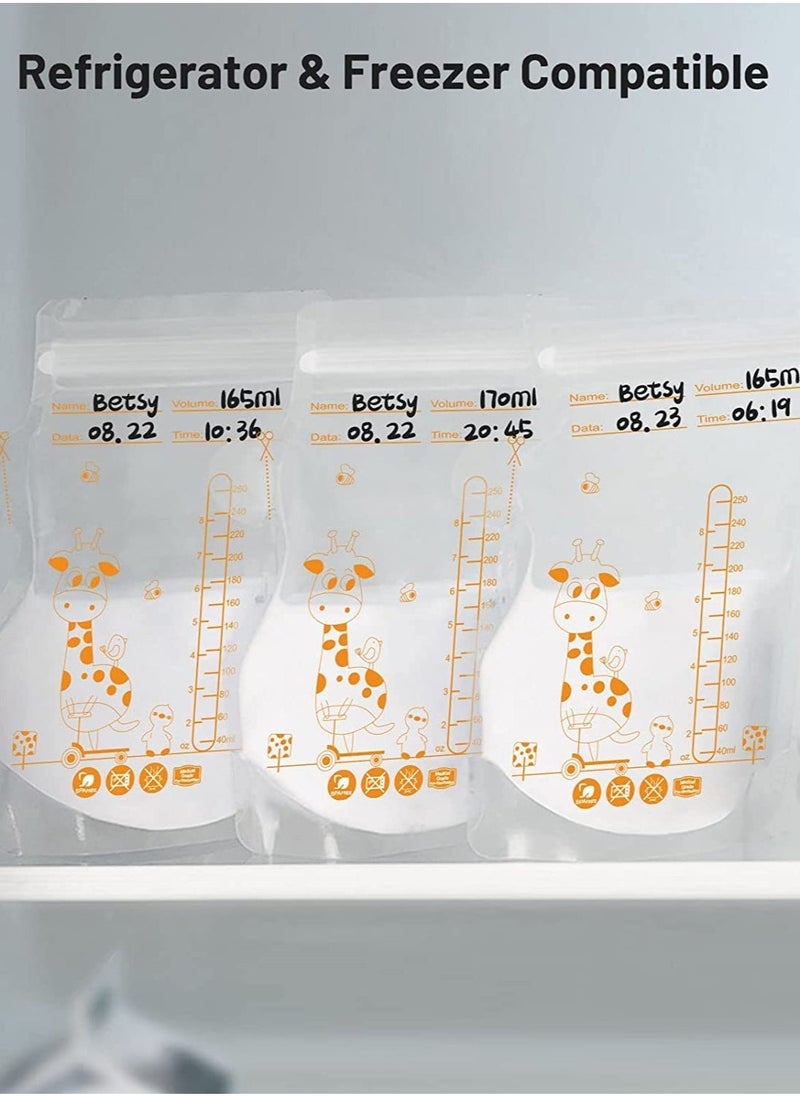 Breastmilk Storage Bags, 8.5 OZ / 30-Piece Breast Milk Storage Bags with Double Zip Lock, Self Standing, Pre-Sterilized Breast Milk Storing Containers, Space Saving Flat Profile