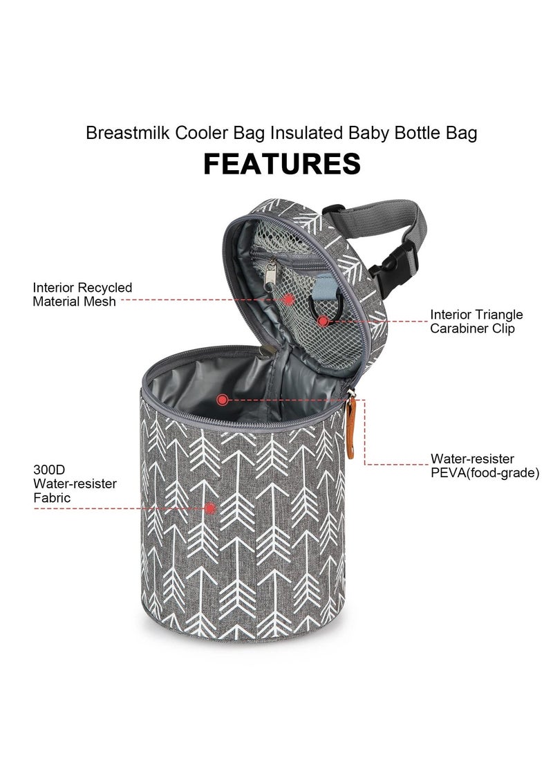 Bottle Bag Breastmilk Cooler Bag Travel, Insulated Baby Bottle Cooler Tote Bags, Baby Bottle Bag with Shoulder Strap for Nursing Mom Daycare, Cream, dark gray