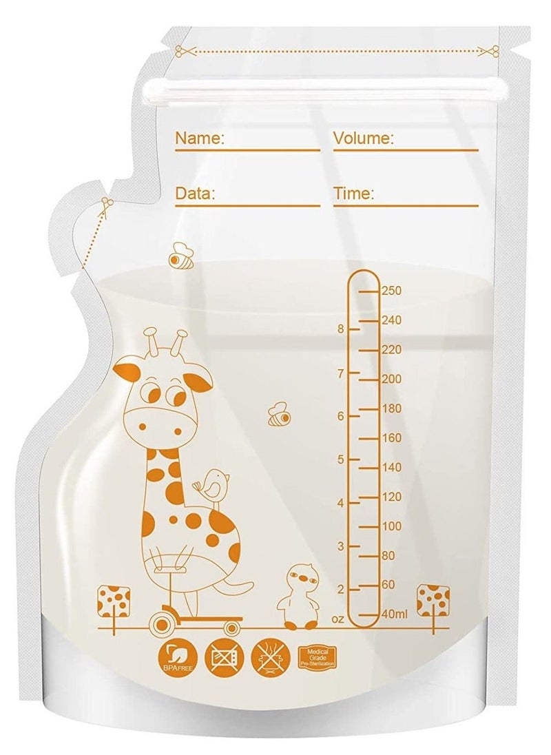 Breastmilk Storage Bags, 8.5 OZ / 30 Pcs Breast Milk Storage Bags with Double Zip Lock, Self Standing, Pre-Sterilized Breast Milk Storing Containers, Space Saving Flat Profile