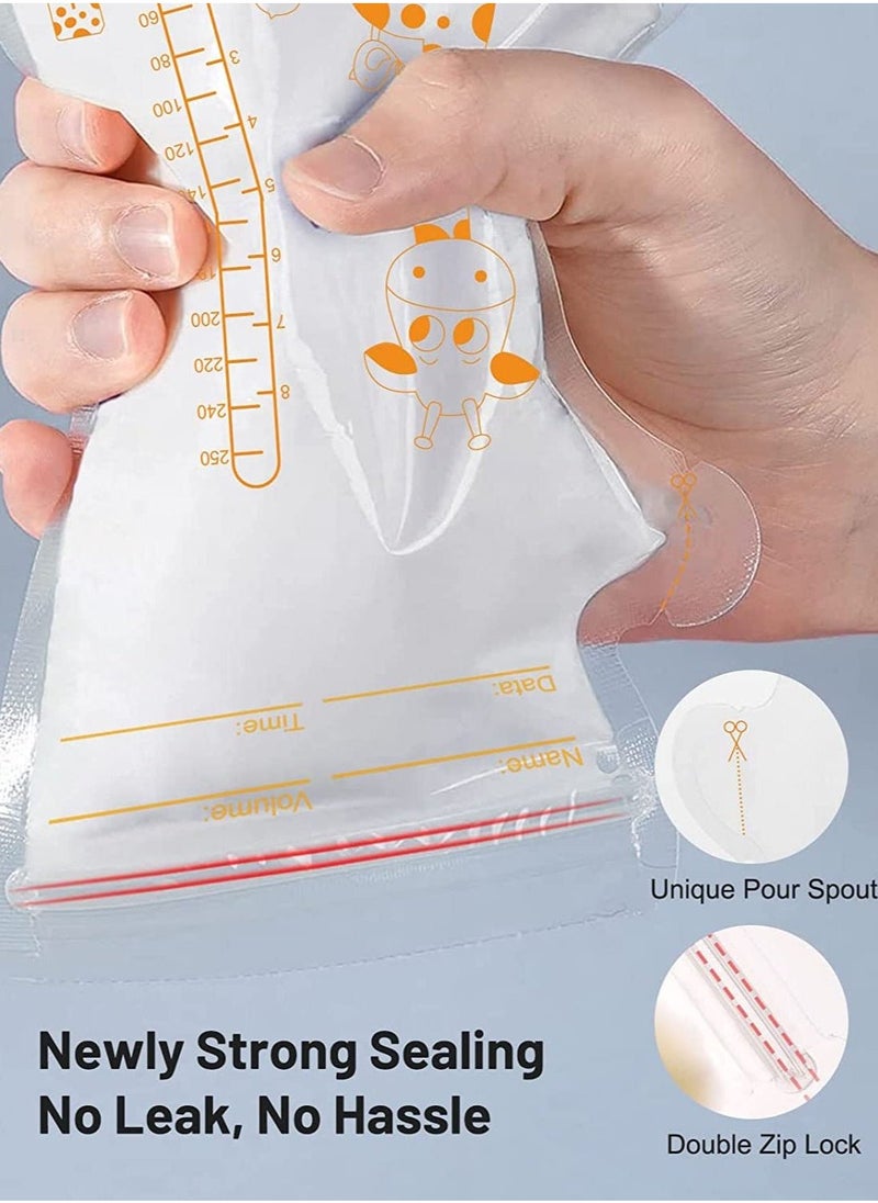 Breastmilk Storage Bags, 8.5 OZ / 30 Pcs Breast Milk Storage Bags with Double Zip Lock, Self Standing, Pre-Sterilized Breast Milk Storing Containers, Space Saving Flat Profile