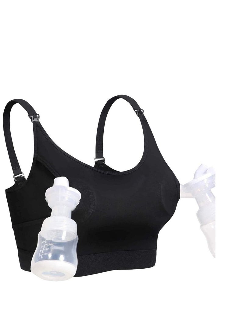 Nursing Bra, Women's Hands-Free Pumping Wireless, Adjustable Breastfeeding Bra Cotton Sleep Maternity Designs Pump Insert for Holding Breast Pumps, Not including bottle, M