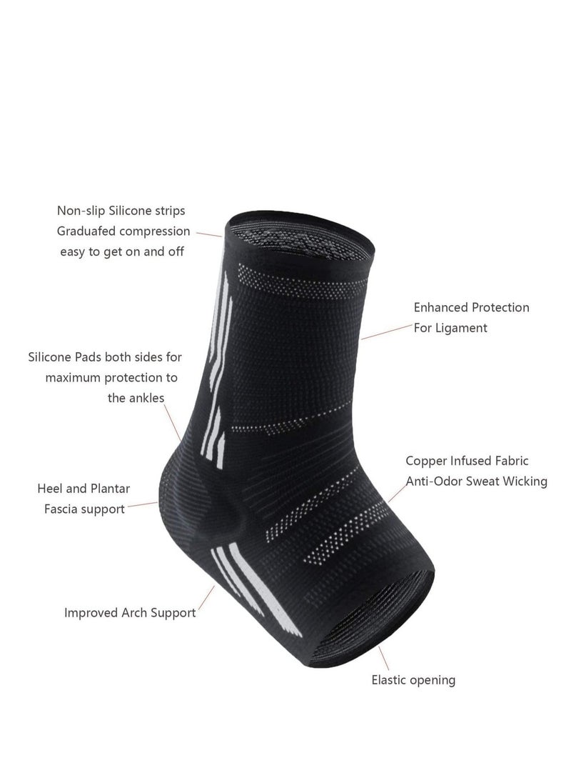 Silicone Ankle Support Sleeve Copper Infused Ankle Brace Effective Relief for Chronic Ankle Tendonitis Plantar Fasciitis Achilles Tendon Pain Prevent Ankle Injuries 1Pair Large