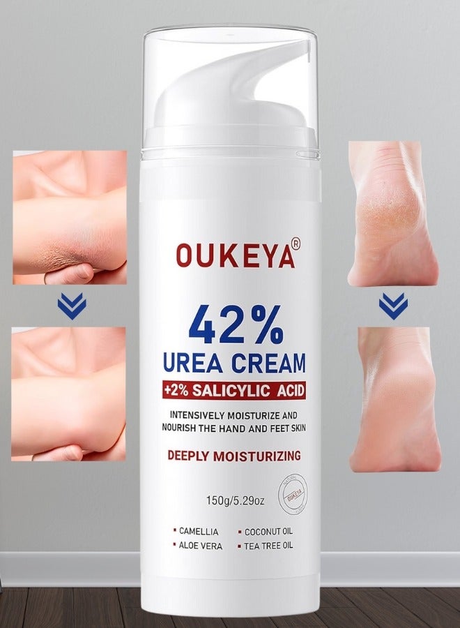 150g 42% Urea Cream Salicylic Acid Cream for Cracked Feet Hands Callus Remover Hand Cream Foot Cream for Cracked Foot Heels Elbows Nails Knees Skin Moisturizer Urea Lotion with Maximum Strength