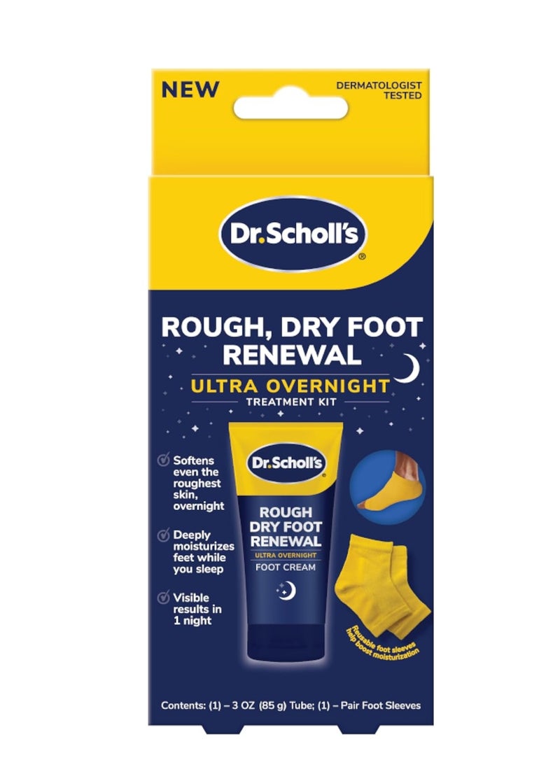 Dr. Scholl's Rough, Dry Foot Renewal Ultra Overnight Treatment with Overnight Foot Cream 3oz with Aloe, Coconut Oil & Urea and Heel Sleeve Socks, Deeply Moisturize & Soften Feet, Dermatologist Tested