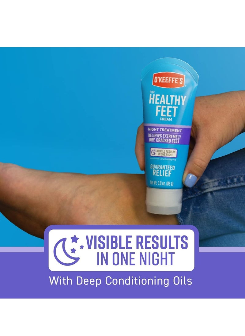 O'Keeffe's for Healthy Feet Night Treatment Foot Cream; Guaranteed Relief for Extremely Dry; Cracked Feet; Visible Results in 1 Night; 3.0 Ounce Tube; (Pack of 2)