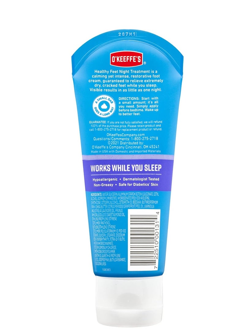 O'Keeffe's for Healthy Feet Night Treatment Foot Cream; Guaranteed Relief for Extremely Dry; Cracked Feet; Visible Results in 1 Night; 3.0 Ounce Tube; (Pack of 2)