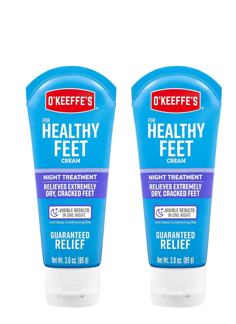 O'Keeffe's for Healthy Feet Night Treatment Foot Cream; Guaranteed Relief for Extremely Dry; Cracked Feet; Visible Results in 1 Night; 3.0 Ounce Tube; (Pack of 2)