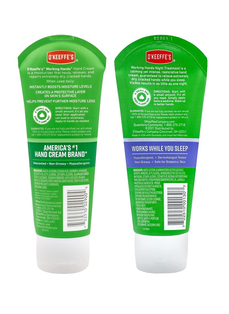 O'Keeffe's Working Hands Hand Cream; 3 oz Tube and Night Treatment Hand Cream; 3 oz Tube