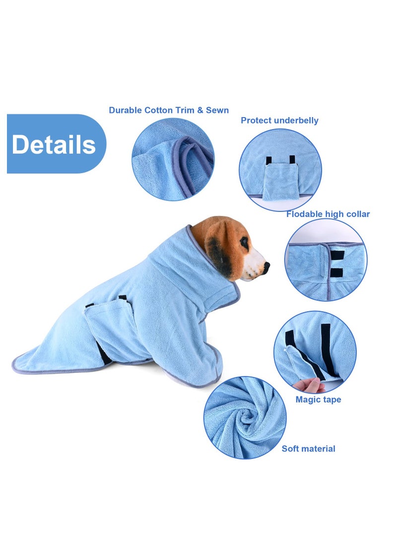 Dog Bathrobe, Dog Robes for After Bath, Dog Drying Coat for Small, Medium Dogs Super Absorbent Pet Dog Drying Towel, Adjustable Puppy Bathrobe Soft Dog Hair Drying Bag After Shower, M/50cm, Blue