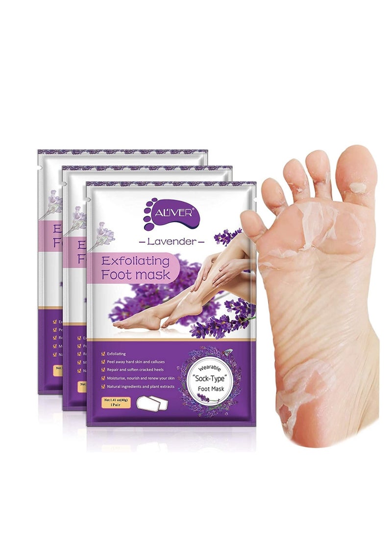 ALIVER Foot Peel Mask 3 Pack, Exfoliator Peel Off Calluses Dead Skin Callus Remover, Baby Soft Smooth Touch Feet-Men Women (Lavender)