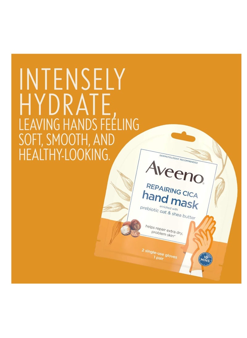 Aveeno Repairing CICA Foot Mask & Hand Mask with Prebiotic Oat and Shea Butter, for Extra Dry Skin, 1 ea