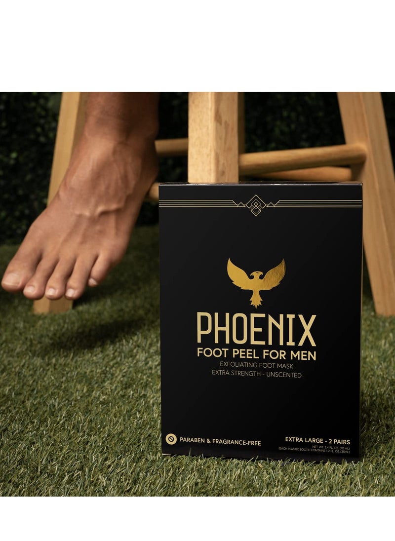 (Pack of 2) Phoenix Foot Peel for Men - Extra Large - Extra Strength - Exfoliating Dry Feet Treatment - Callus Remover - Unscented - Paraben and Fragrance Free