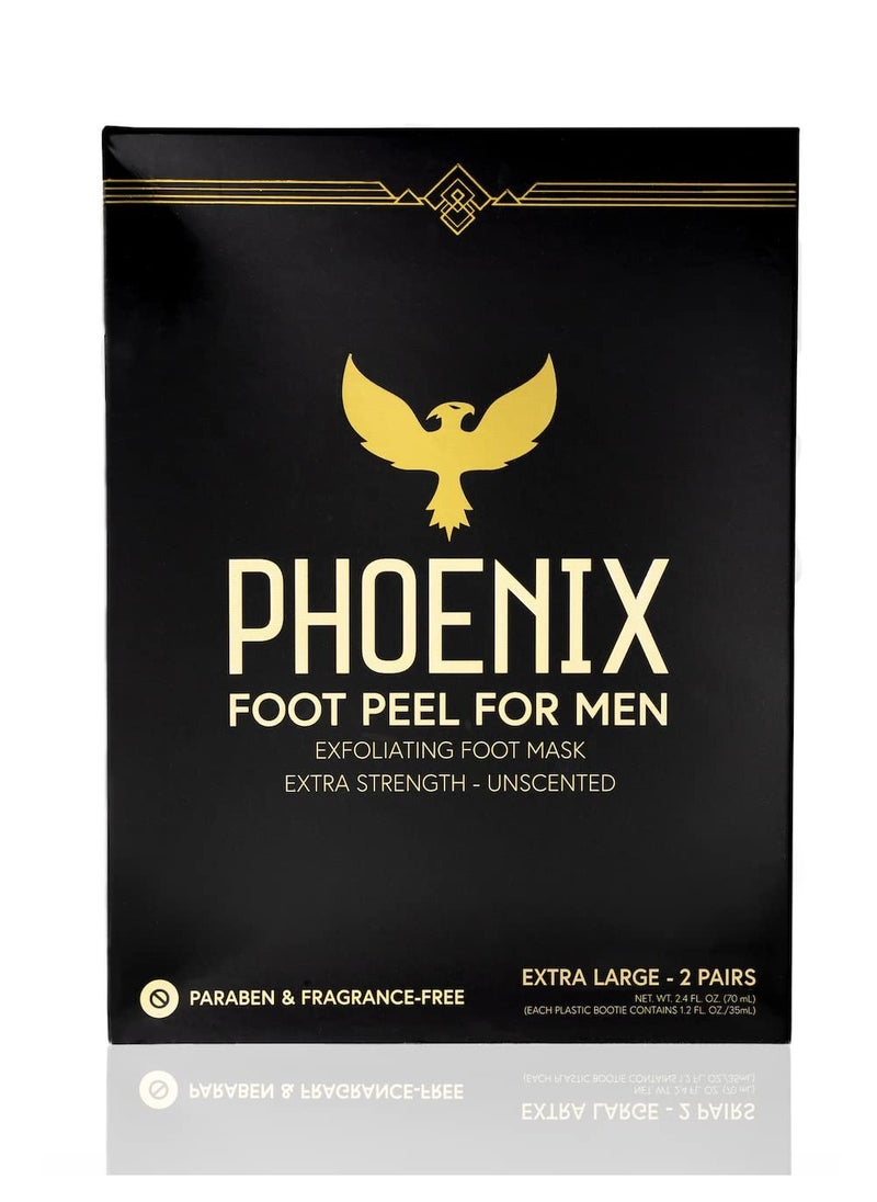 (Pack of 2) Phoenix Foot Peel for Men - Extra Large - Extra Strength - Exfoliating Dry Feet Treatment - Callus Remover - Unscented - Paraben and Fragrance Free