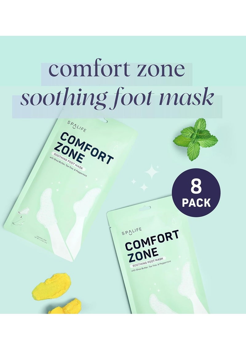 SpaLife Beauty Comfort Zone Soothing Foot Masks – Hydrating and Moisturizing Foot Socks – Hydrating Foot Mask – Soothes Rough, Cracked, Dry Feet with Tea Tree Oil – Shea Butter – Peppermint – 8 Pack