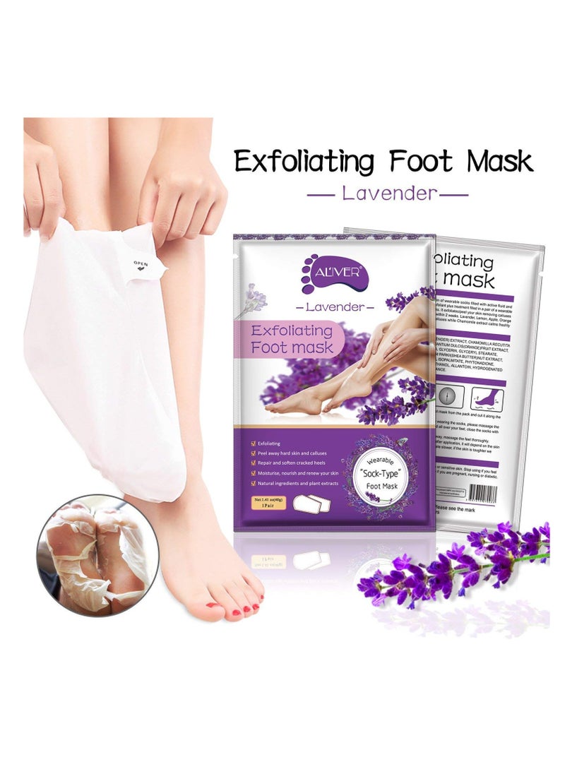 ALIVER 5 Packs Foot Peeling Mask,Exfoliating Callus Peel Booties,Peeling Off Calluses & Dead Skin, Baby Your Foot Naturally in 1 Week (Lavender)