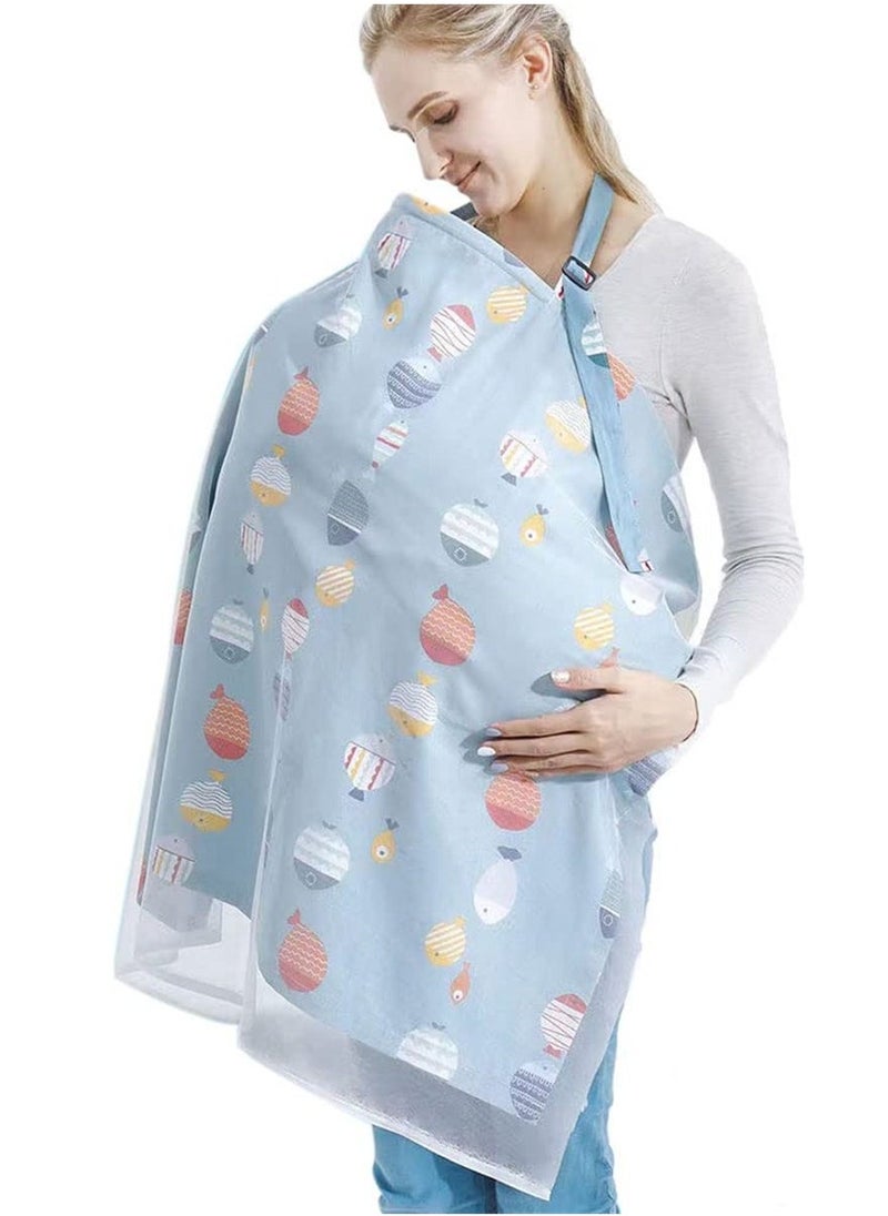 Nursing Cover for Breastfeeding, Breathable Infant Feeding Apron for Privacy, Blue