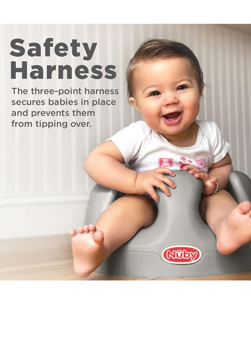 My Floor Seat - Portable Baby Chair with Soft Foam Cushion, Safety Harness, and High Back Design - 4+ Months - Gray