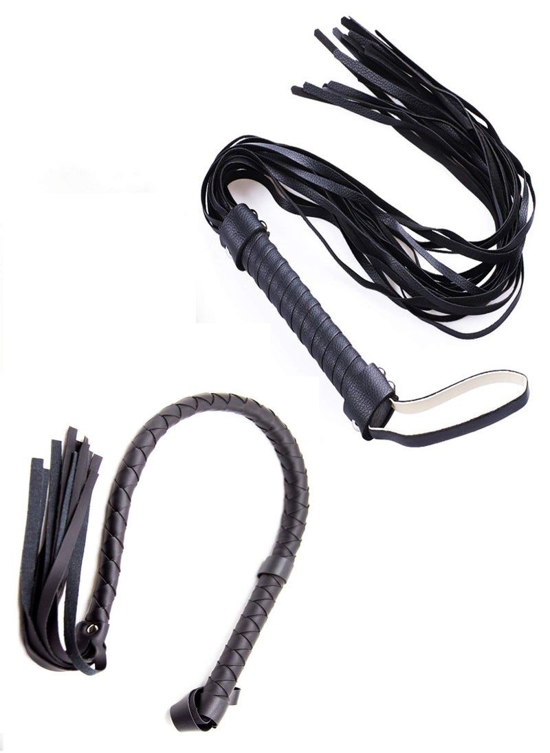 Set of Riding Crop 18 and Horse Whip 34 Leather Horse Whip Riding Crop English Whip with Genuine Leather Horse Black