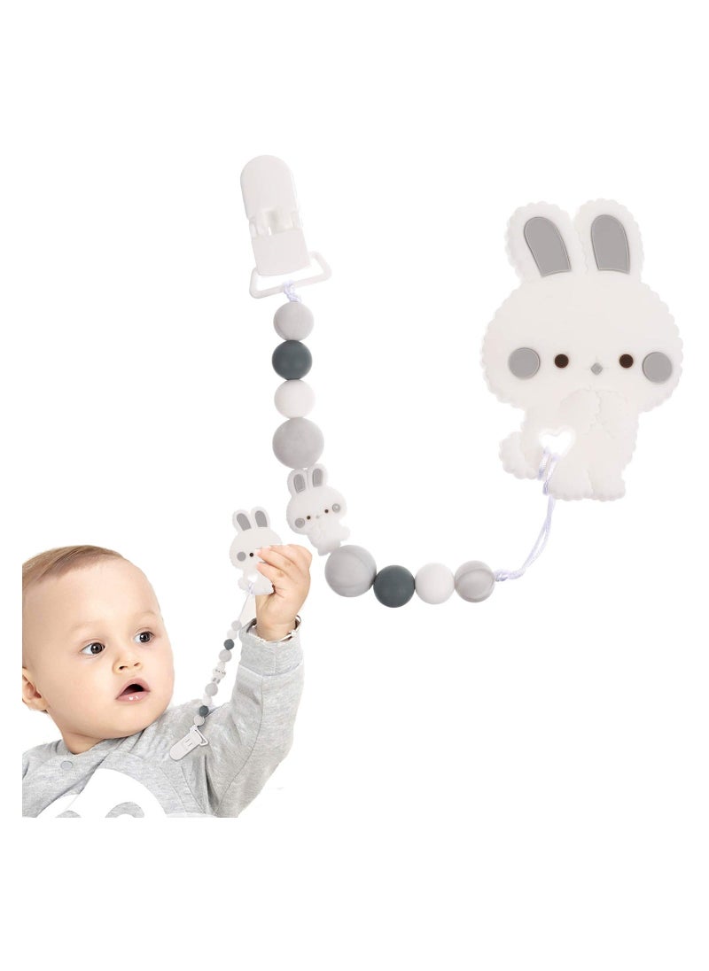 Silicone Pacifier Clip for Teething, Rabbit Pattern Baby Pacifier Holder, Perfect for Newborn Boys & Girls, Durable & Safe