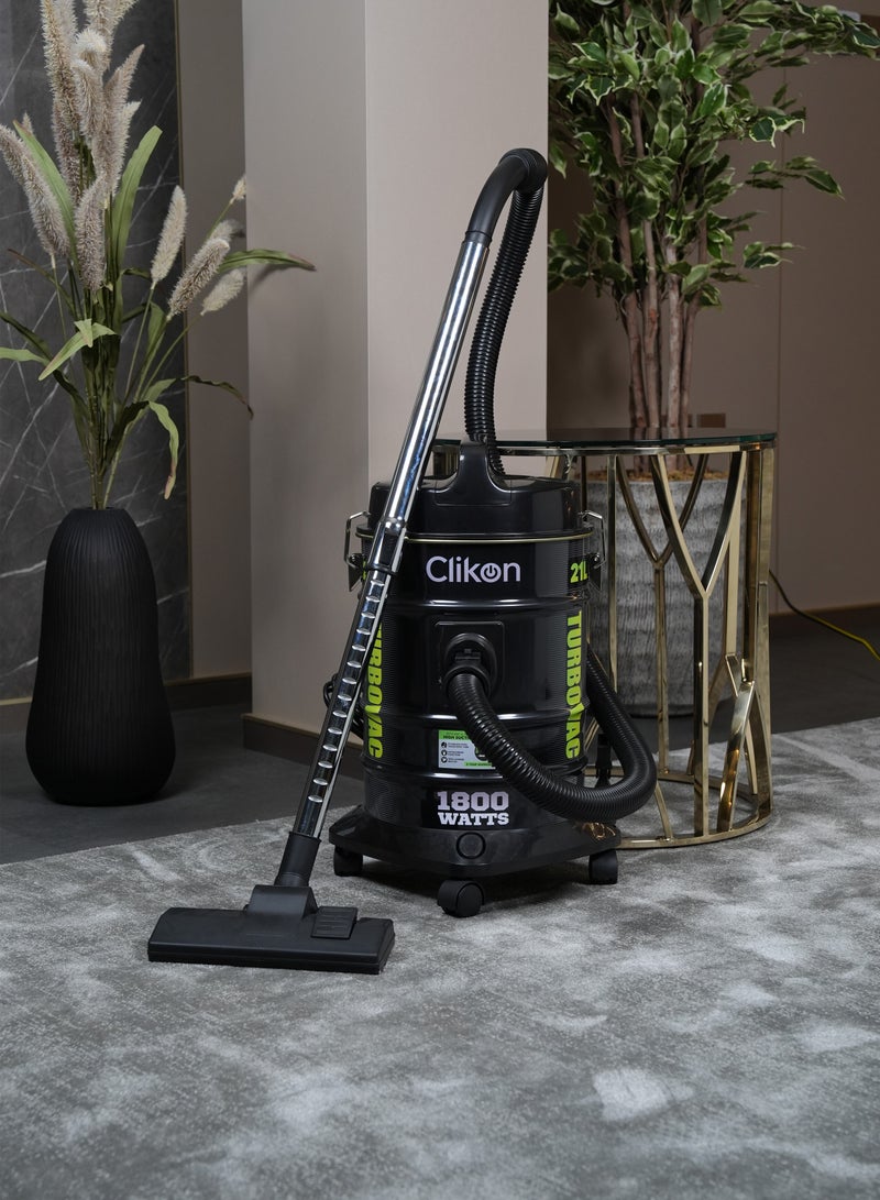 21L Vacuum Cleaner – 1800W Power, 360° Rotation With Wheels for Effortless Cleaning 1800 W CK4412 Black/Green