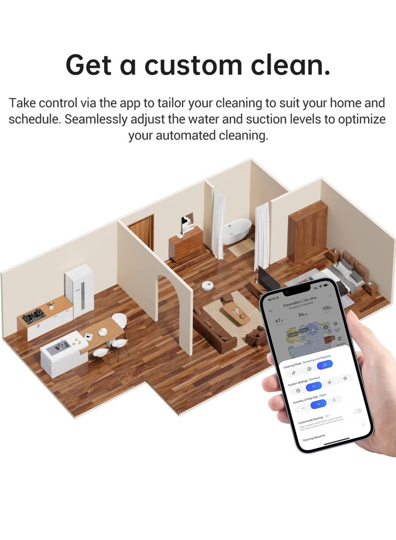 Dreame L10 Pro 2-in-1 Robot Vacuum Cleaner And Mop, Lidar Robotic Vacuum With Superb Navigation And High Precision 3D, 4-Stage Cleaning, Multi-Level Mapping With 2 Year Warranty 46 W RLS5L-W WHITE