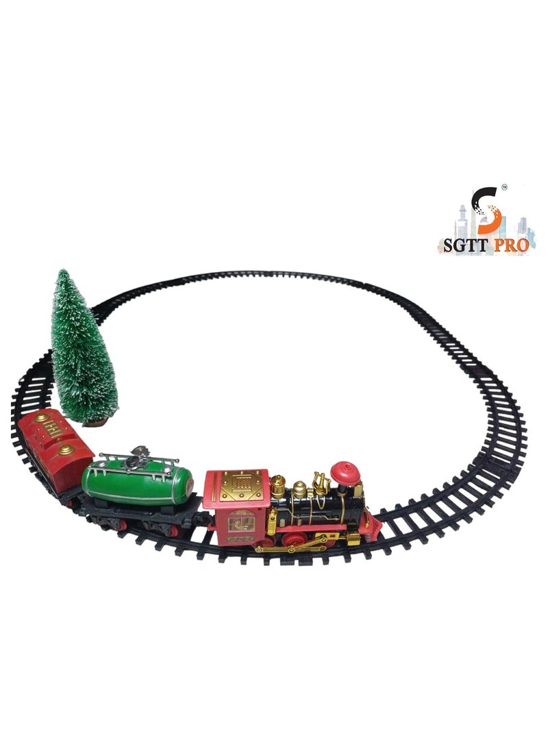 Christmas Train Set - Toy Train Set with Lights and Sounds, Round Railway Tracks for Under / Around The Christmas Tree Gift for Kids Children