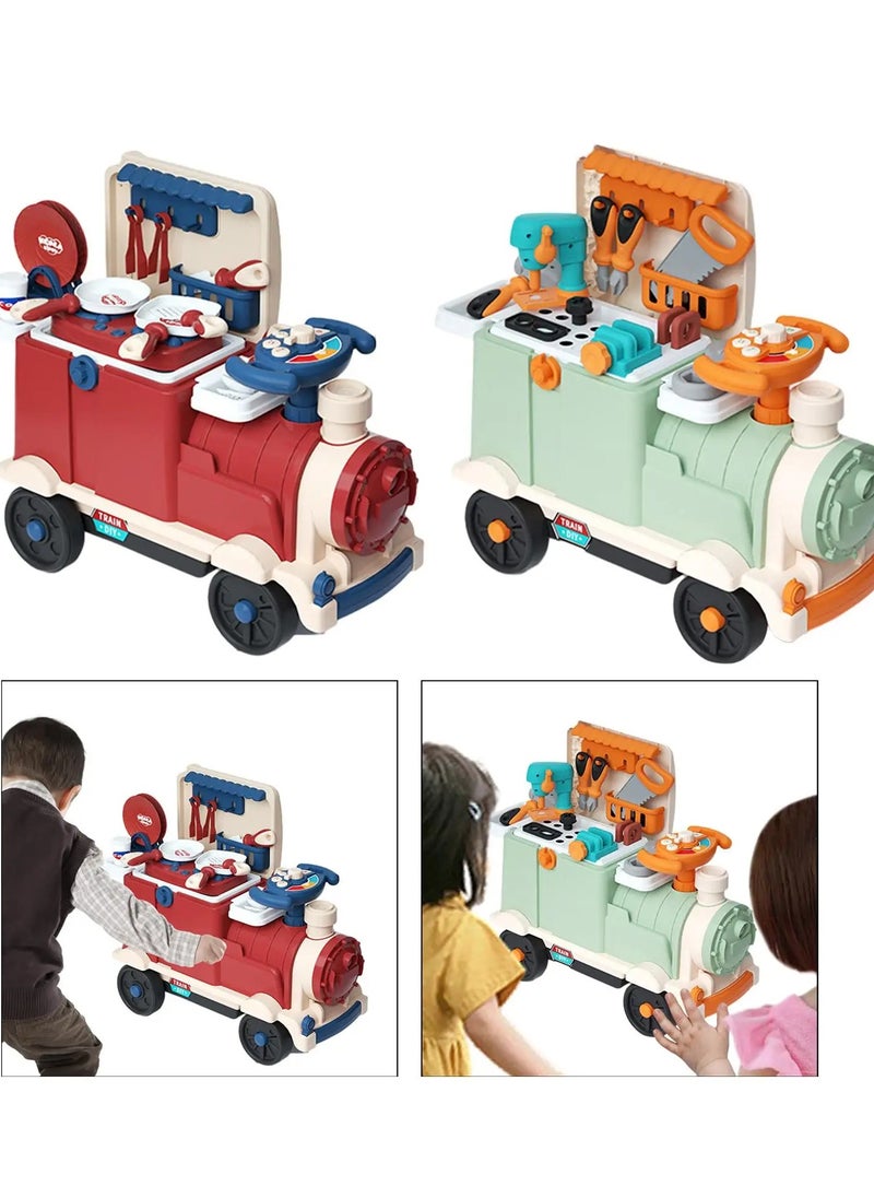 New retro small train toys set multifunctional play house baby electric kitchen train children's toy car can sit people