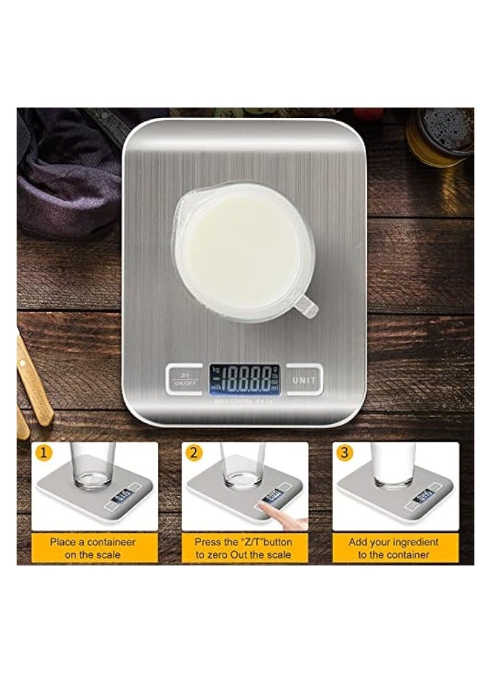 Kitchen Scale, Multifunction Digital Food Scale for Baking, Cooking and Dieting, Kitchen Scale With LCD Display Stainless Steel Platform