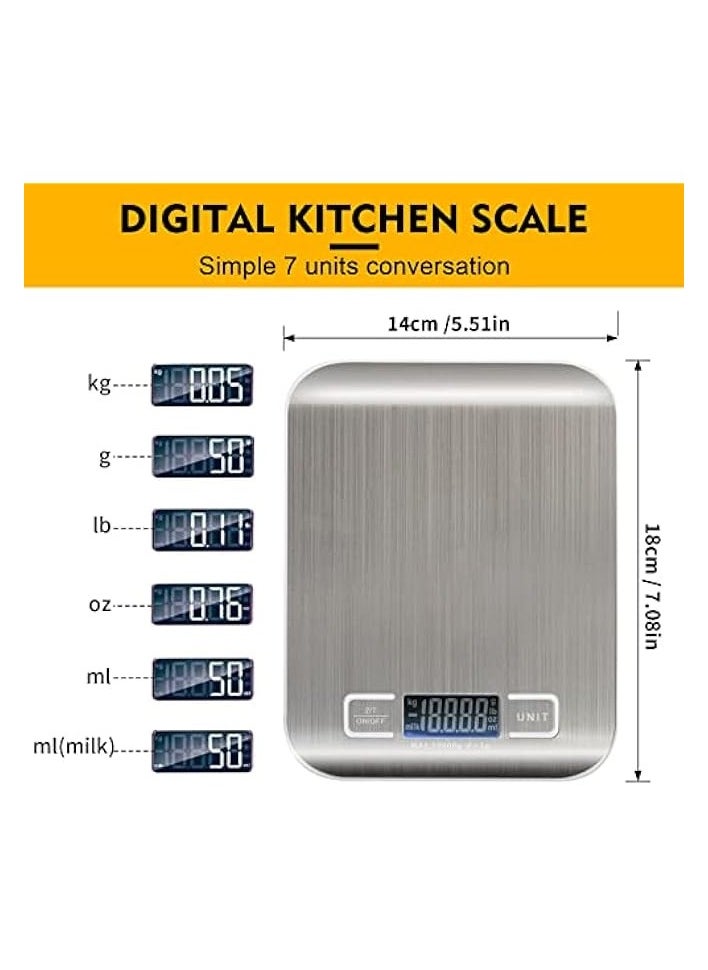 Kitchen Scale, Multifunction Digital Food Scale for Baking, Cooking and Dieting, Kitchen Scale With LCD Display Stainless Steel Platform