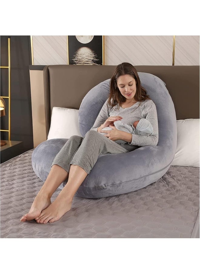 Sulfar Home Pregnancy Pillow, 140 cm Full Body Pillow Maternity Pillow for Pregnant Women, Comfort C Shaped Pillow with Removable Washable Velvet Cover