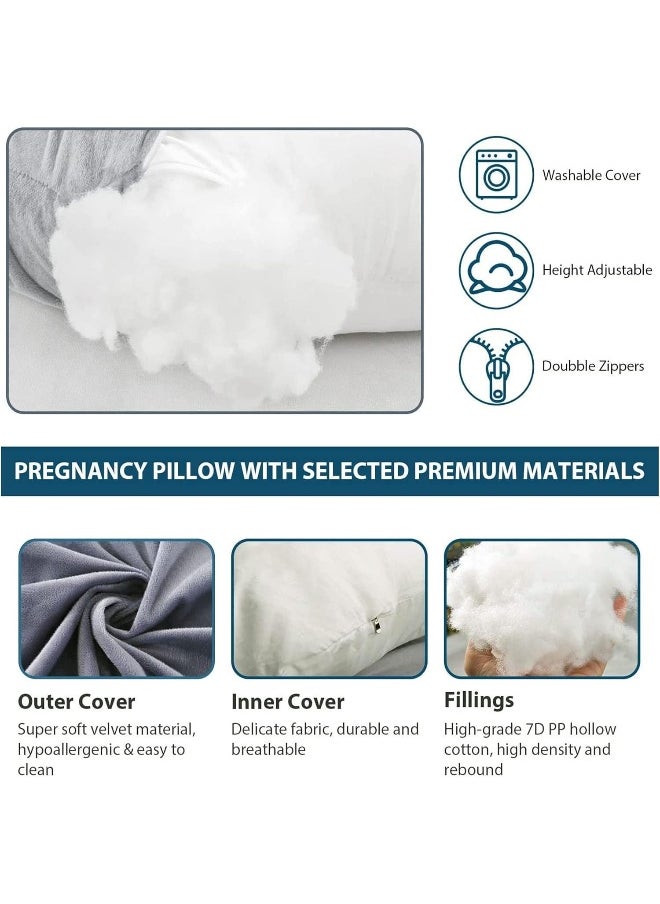 Sulfar Home Pregnancy Pillow, 140 cm Full Body Pillow Maternity Pillow for Pregnant Women, Comfort C Shaped Pillow with Removable Washable Velvet Cover