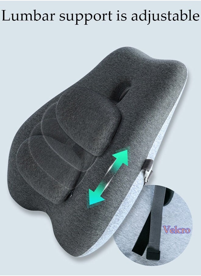 Adjustable Lumbar Support Pillow Improve Lower Back PainRelief and Sitting Posture Adjustable Slider Ergonomic Memory Foam Back Cushion for Long Sitting for Office Chair Car Plane