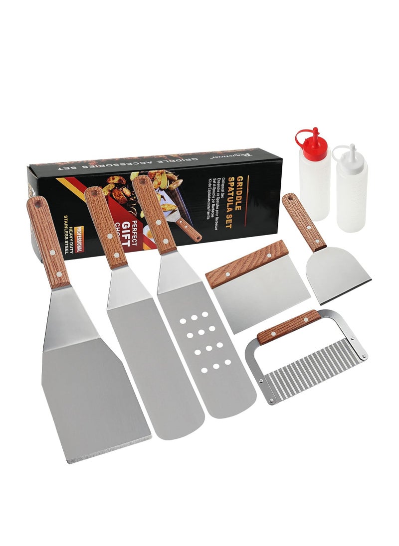 ROMANTICIST 8Pc Professional Griddle Accessories Kit - Heavy Duty Stainless Steel Grill Spatula Set for Grill Griddle Hibachi Flat Top Outdoor Cooking - Great Grill Gift on Birthday Wedding