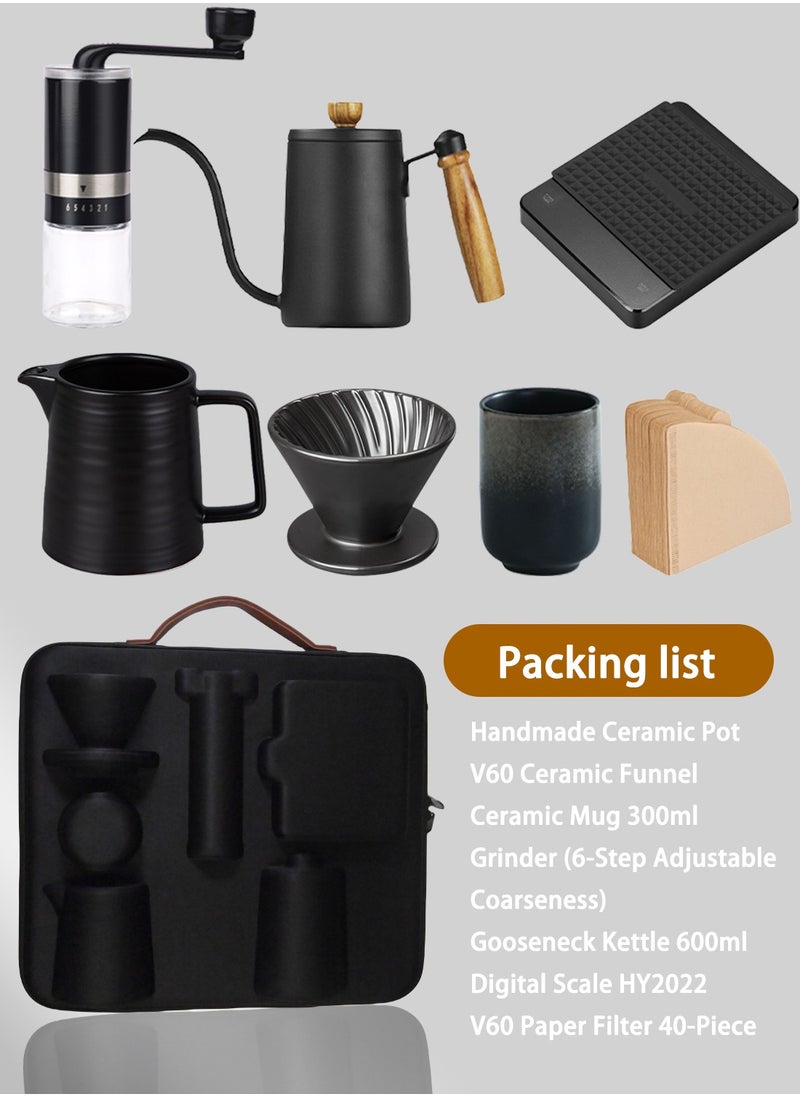 Travel V60 Drip Coffee Set All in 1 Portable Carry Bag, 7-Piece Completed Pour Over Coffee Maker Set, Hand Brew Coffee Accessoris Tools Kit