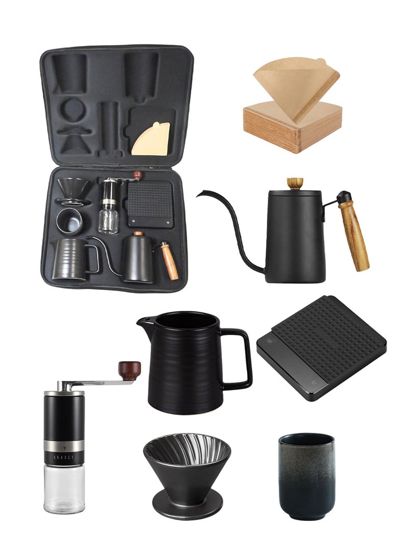 Travel V60 Drip Coffee Set All in 1 Portable Carry Bag, 7-Piece Completed Pour Over Coffee Maker Set, Hand Brew Coffee Accessoris Tools Kit