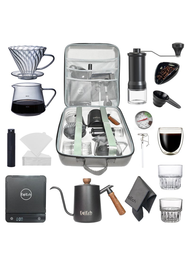 V60 Coffee Maker Set,14-Piece Drip Coffee Maker Set,Hand Drip Coffee Set with Portable Carry Case,Manual Pour Over Coffee Maker Set with Coffee Scale,Coffee Pot,Coffee Filter,for Coffee Lover