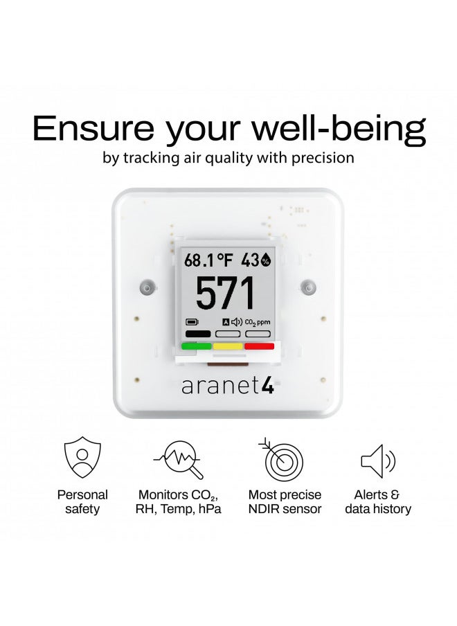 SAF Aranet4 Home: Wireless Indoor Air Quality Monitor for Home, Office or School (CO2, Temperature, Humidity and More) Portable, Battery Powered, E-Ink Screen, App for Configuration & Data History